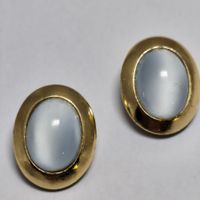 Vintage Ohrclips vergoldet oval hellblau Milchglas #C1