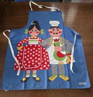 Koch-Schürze KREIER Vintage Figuren Motiv blau guter Zustand