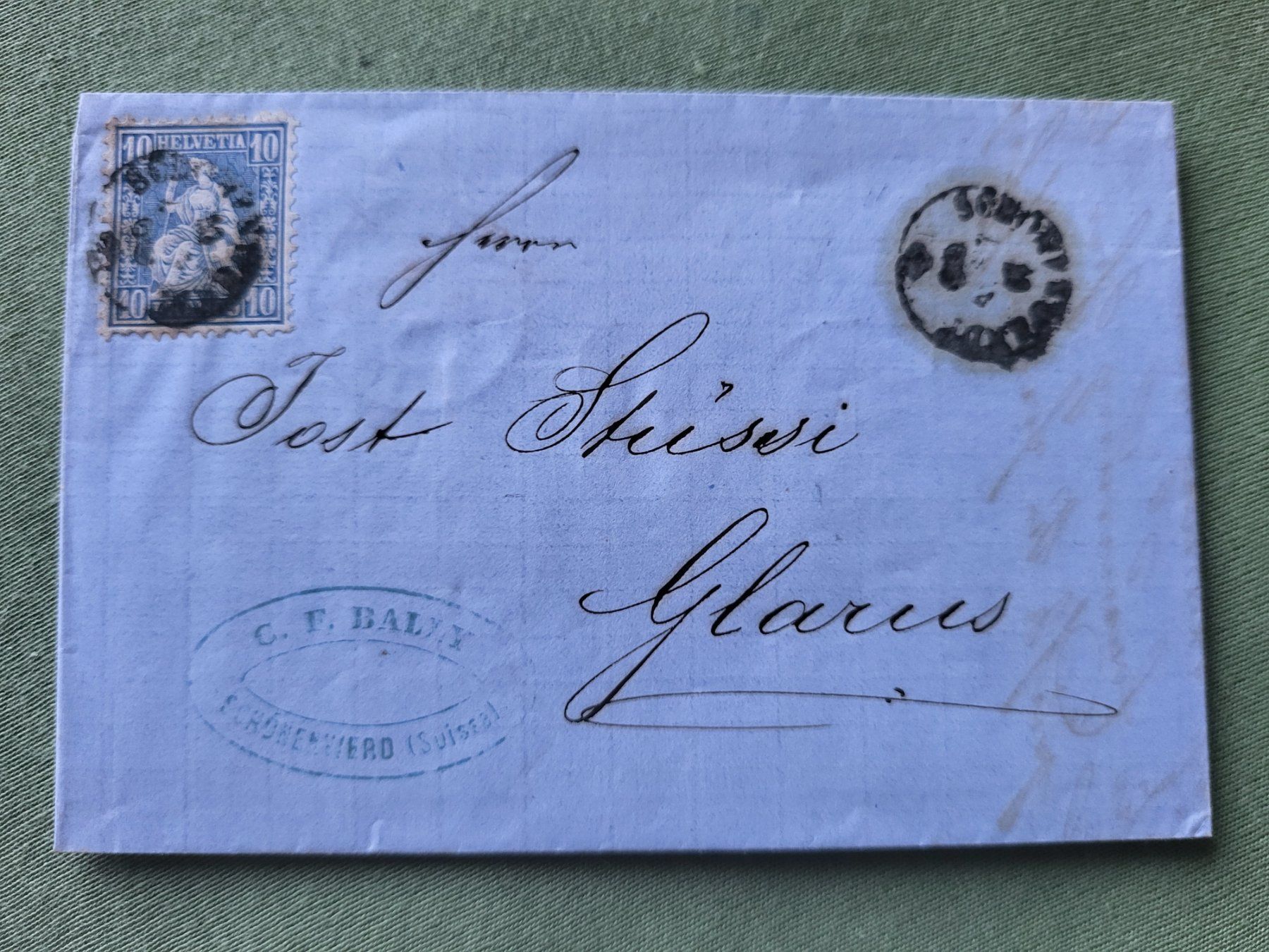 Documenti: alter Brief mit Stempel "C.F. Bally Schönenwerd" 1866 – Usato da Münchenbuchsee venduto da Elykinley