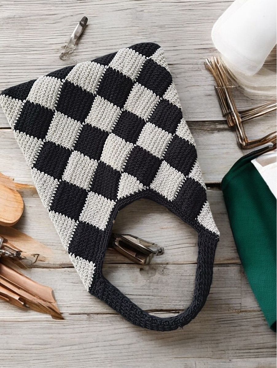 Borse: Crocheted Bag Black White Checkered Pattern Handbag – Nuovo (secondo la descrizione) da Lossy venduto da Jungs_Macrame 2