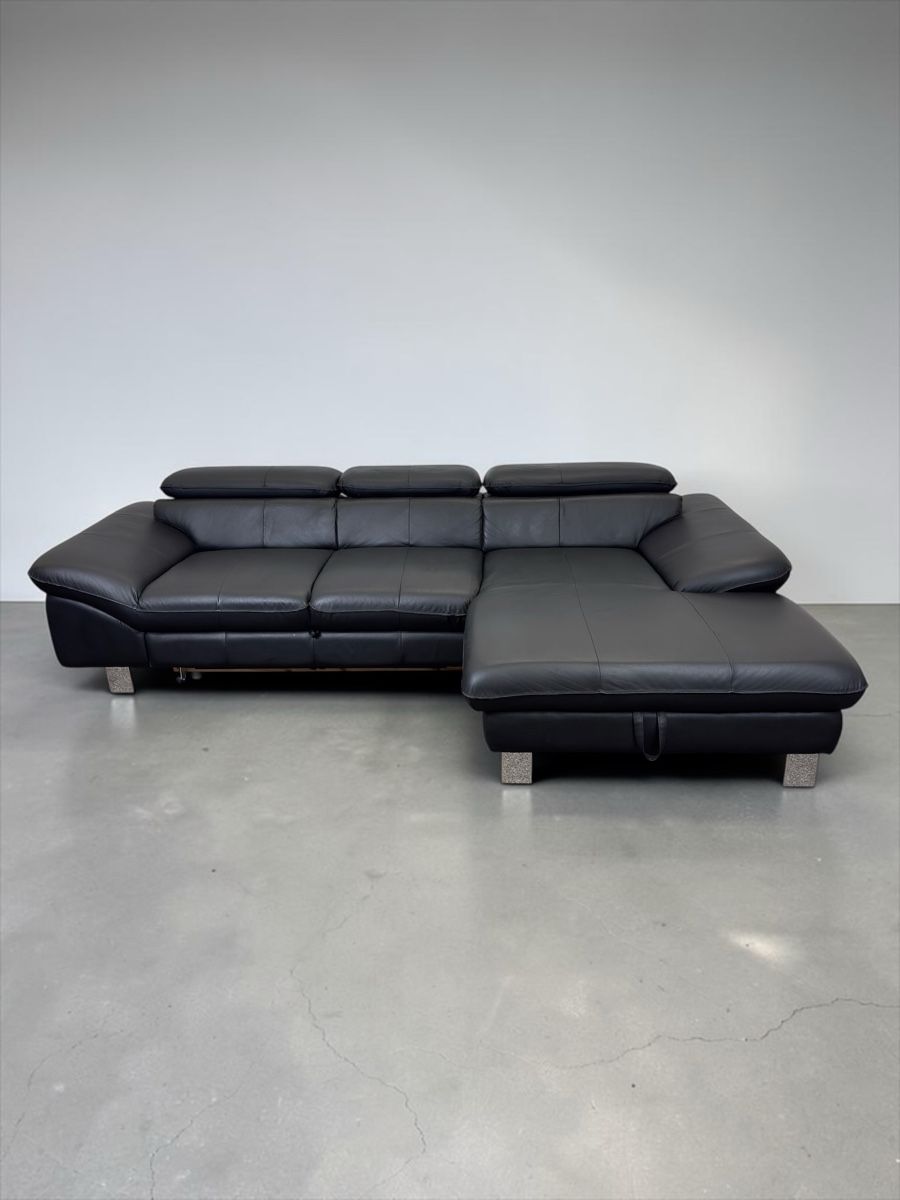 Sofas: Ecksofa aus schwarzem Echtleder mit Bettfunktion – D'occasion à Fehraltorf par Sofalab.swiss 3