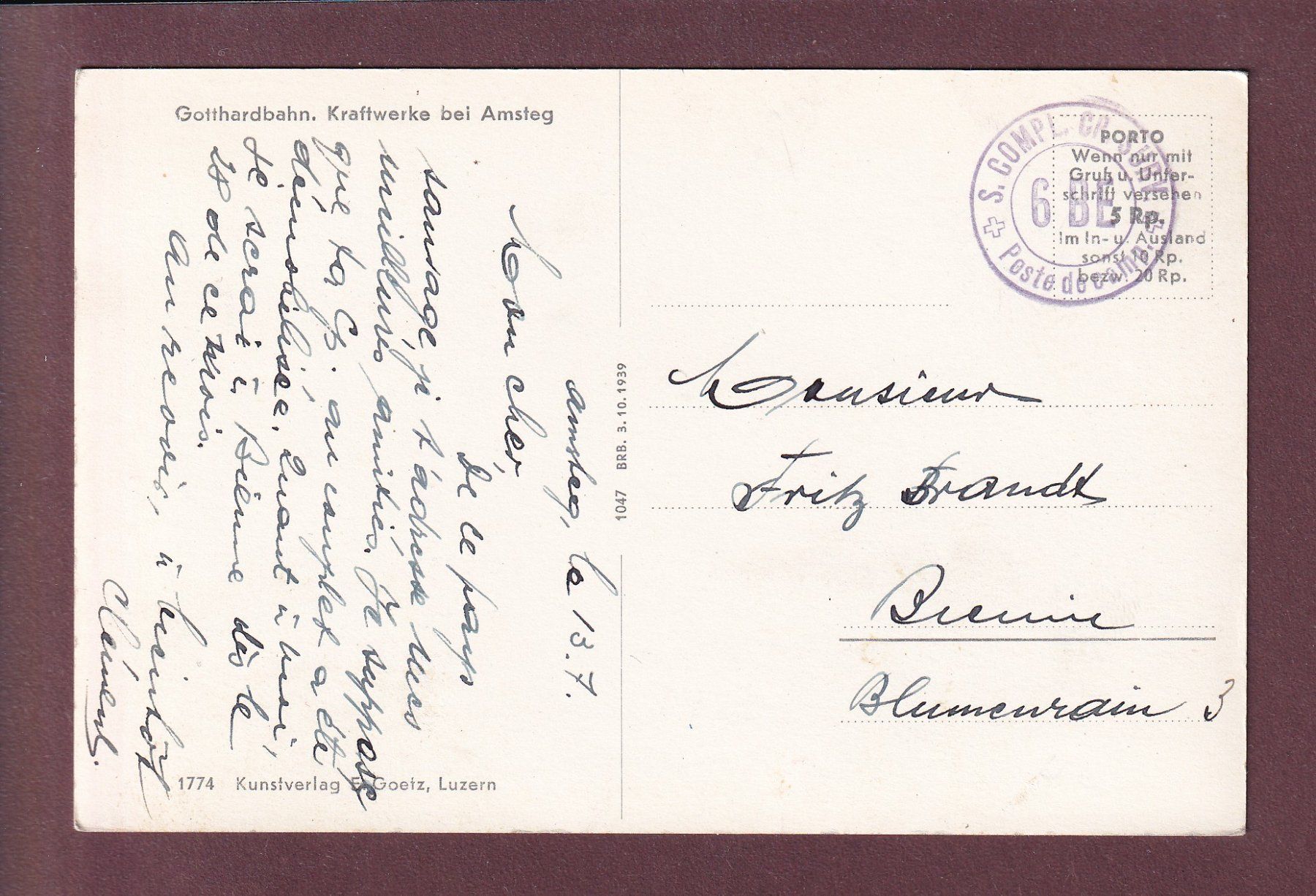 Cartoline postali: Gotthardbahn - Kraftwerke bei AMSTEG - Feldpost – Usato da Pully venduto da nicecards 1