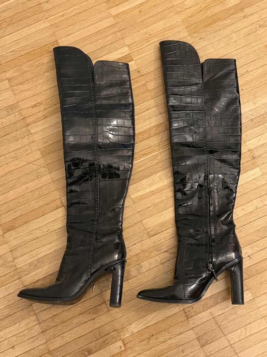 Max Mara Damenschuhe: Black Max Mara Overknee Boots Croc Pattern Heel Size EU 38 – Gebraucht aus Zug von baj_gq9h