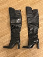 Black Max Mara Overknee Boots Croc Pattern Heel Size EU 38