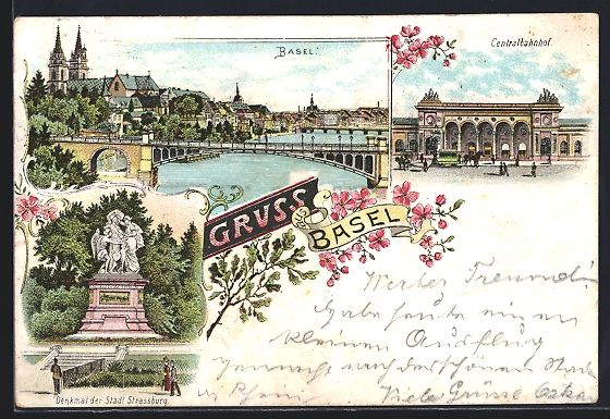 Ansichtskarten: Litho Basel, Centralbahnhof, Denkmal der – Gebraucht aus Berlin von bartko-reher