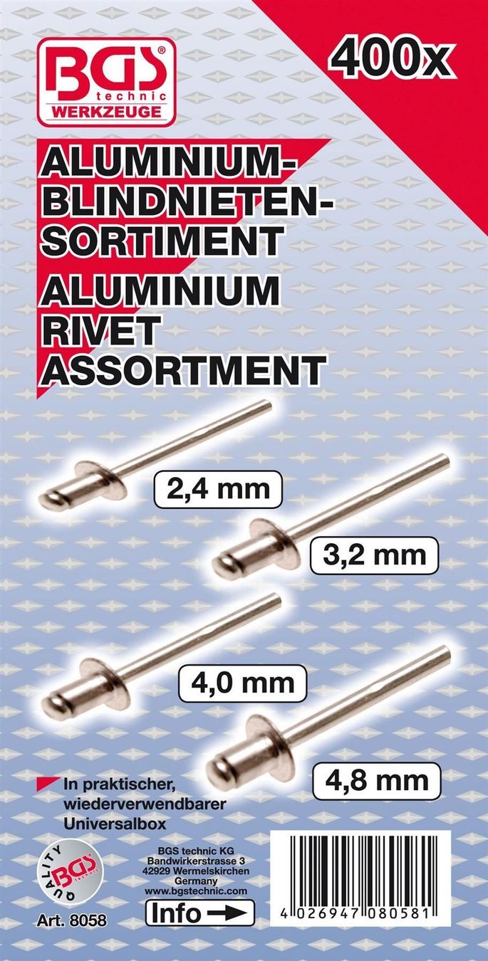Tous les outils: Blindnieten-Sortiment, Alu, 400-tlg – Neuf avec emballage d'origine à Dietikon par Numis8953