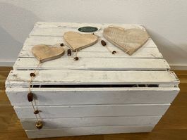 Handmade Holz-Girlande mit 3 Herzen & Glöckchen | Deko NEU