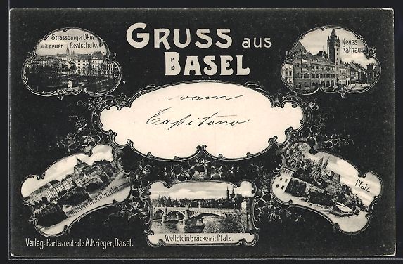 Cartoline postali: Basel, Neues Rathaus, Wettsteinbrücke m – Usato da Berlin venduto da bartko-reher