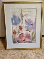 Signierte Aquarellmalerei – Blumenmotiv, gerahmt