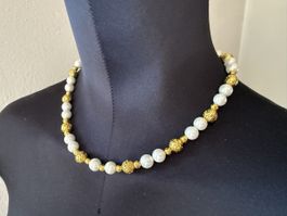 Unikat 💎 Neue Halskette Muschelkern-Perlen Goldene Lava 18K