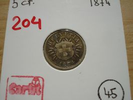 (204)  5 Rappen 1874