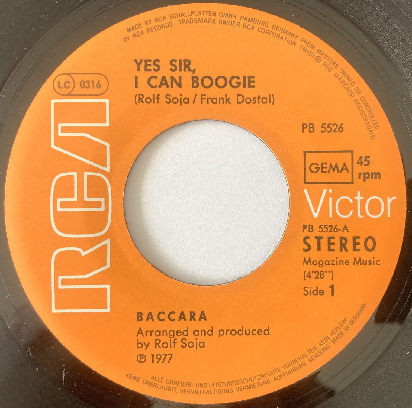 Schallplatten: BACCARA - YES SIR, I CAN BOOGIE – Gebraucht aus Bottens von hotter-than-hell 2