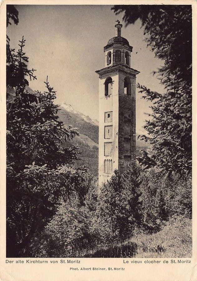 Cartoline postali: St. Moritz, Kirchturm, Feldpost KOMMANDO INFANT.-BRIGADE 11 – Usato da Frauenfeld venduto da POML