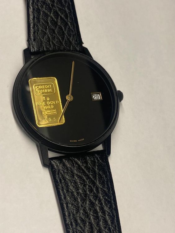 Seltene Schweizer Uhr mit 1g Credit Suisse Goldbarren