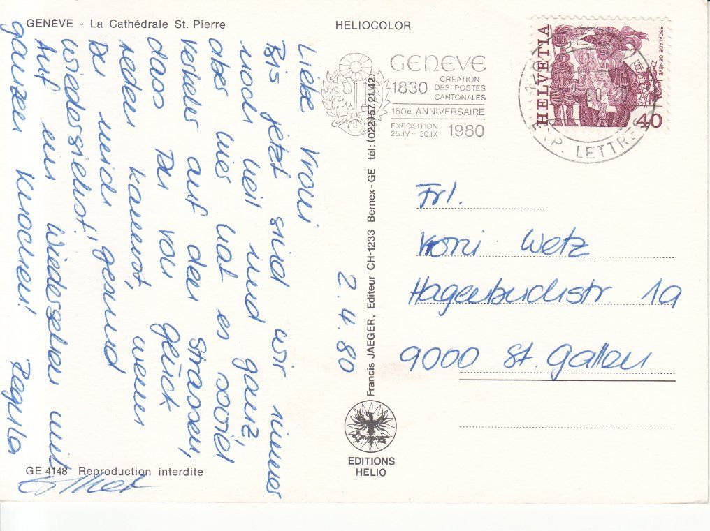 Cartoline postali: Genève 1980 – Usato da Bürglen TG venduto da StampGraf 1