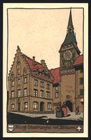 Steindruck-AK Zug, Stadtkanzlei mit Zeit