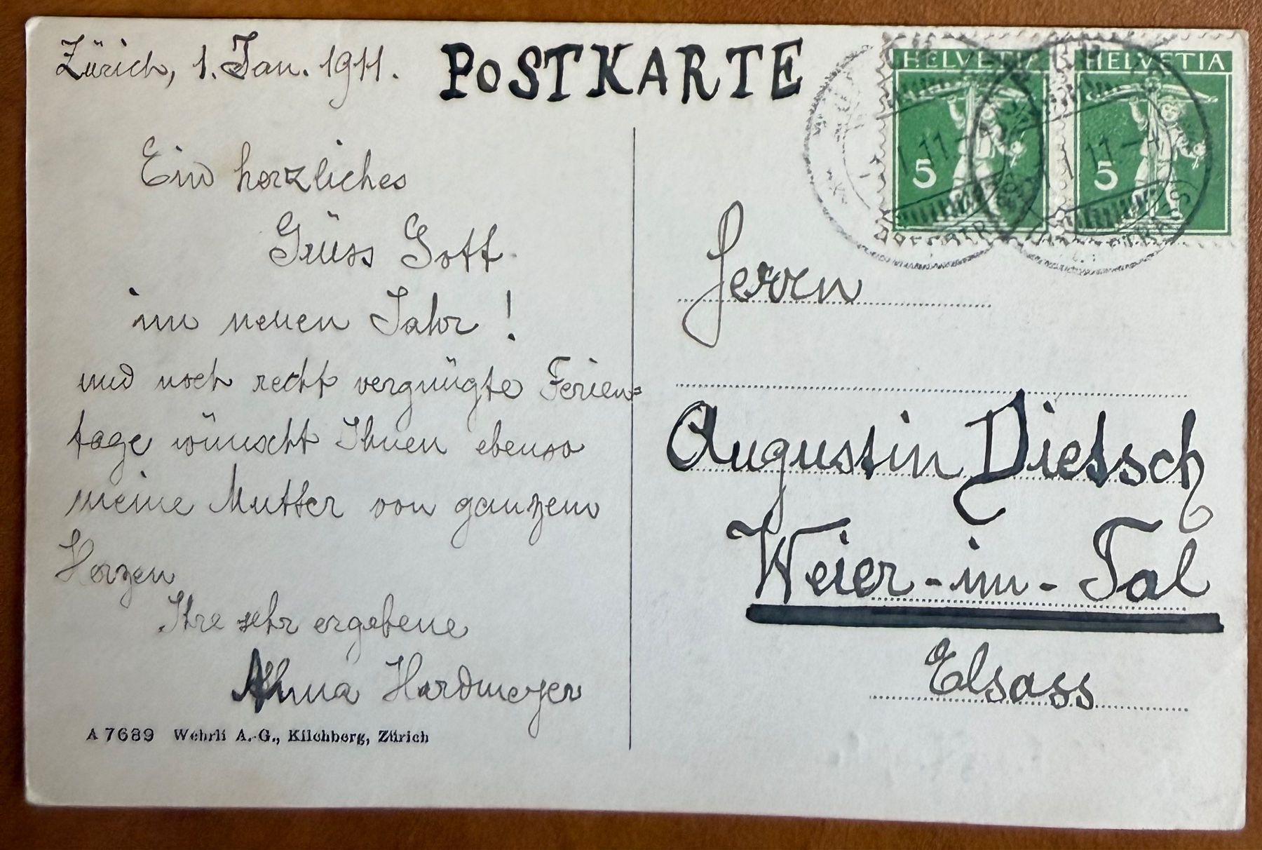Ansichtskarten: Zürich - Neujahr 1911 – Gebraucht aus Lutry von Ediego 1