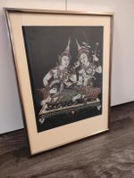 Vintage peinture thai sur soie, encadré, 30,5 x40,5 cm