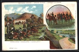 Litho Schweizer Armee, Kavallerie in Feu