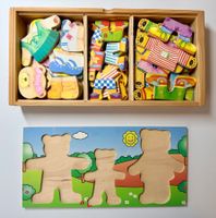 Holz Anziehpuzzle Bärenfamilie mit Kleidung neuwertig