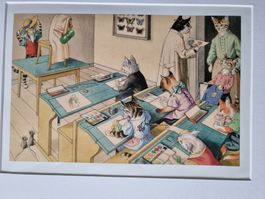 DIE FRÖHLICHE KATZENSCHULE  BILD MONTIERT AUF PASSEPARTOUT