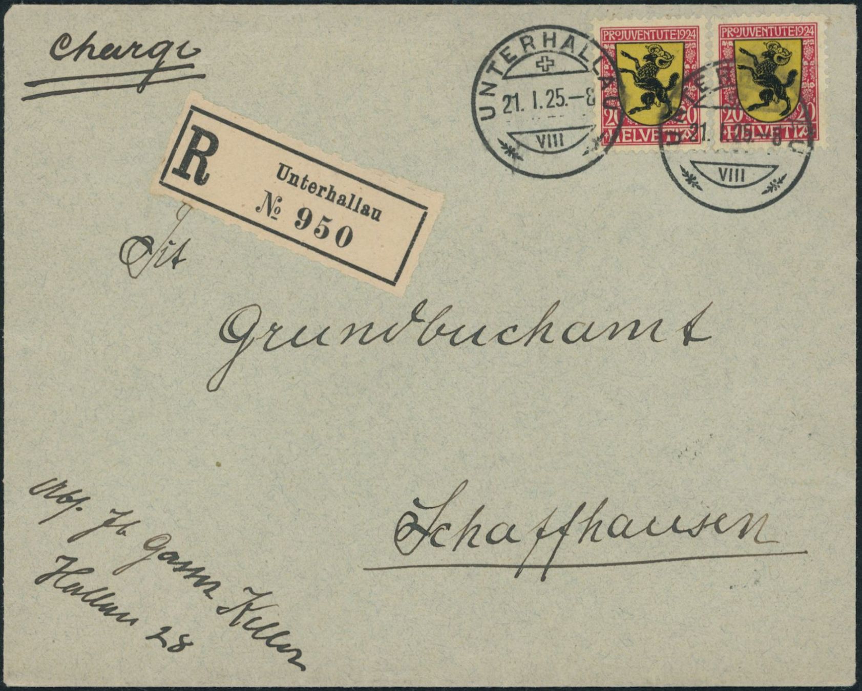 Alle Briefmarken: SH Unterhallau - Pro Juventute - Brief - MeF – Gebraucht aus Schindellegi von leecollect