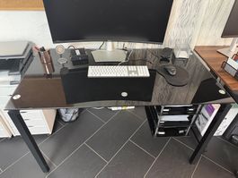 Schreibtisch, Glas/Metall, schwarz, Büro