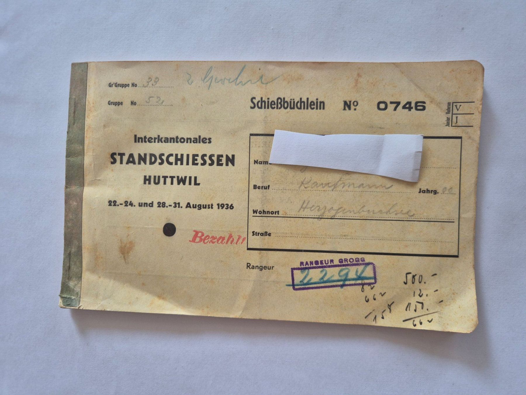 Documents: Schiessbüchlein Interkantonales Standesschiessen Huttwil ... – D'occasion à Langendorf par zvonu161
