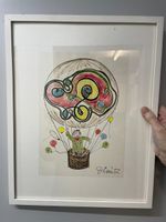 Dimitri Clown im Heissluftballon, Original Aquarell
