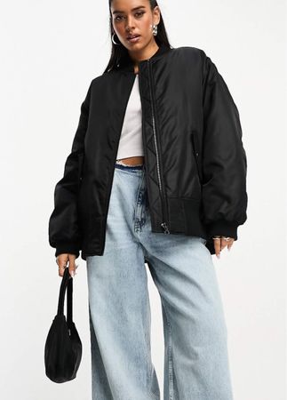 Oversized Black Bomber Jacket, Like New!