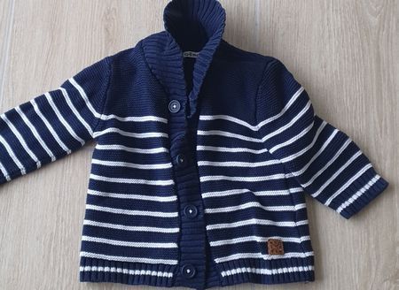 Cardigan rayé bleu marine et blanc, 6/9mois très bon état