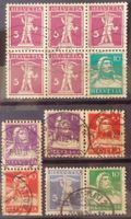 SUISSE 1914 à 27: Se-tenants, 3 paires, un ensemble à six, O