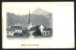 AK Mollis, Kirche mit Frohnalp, 1906