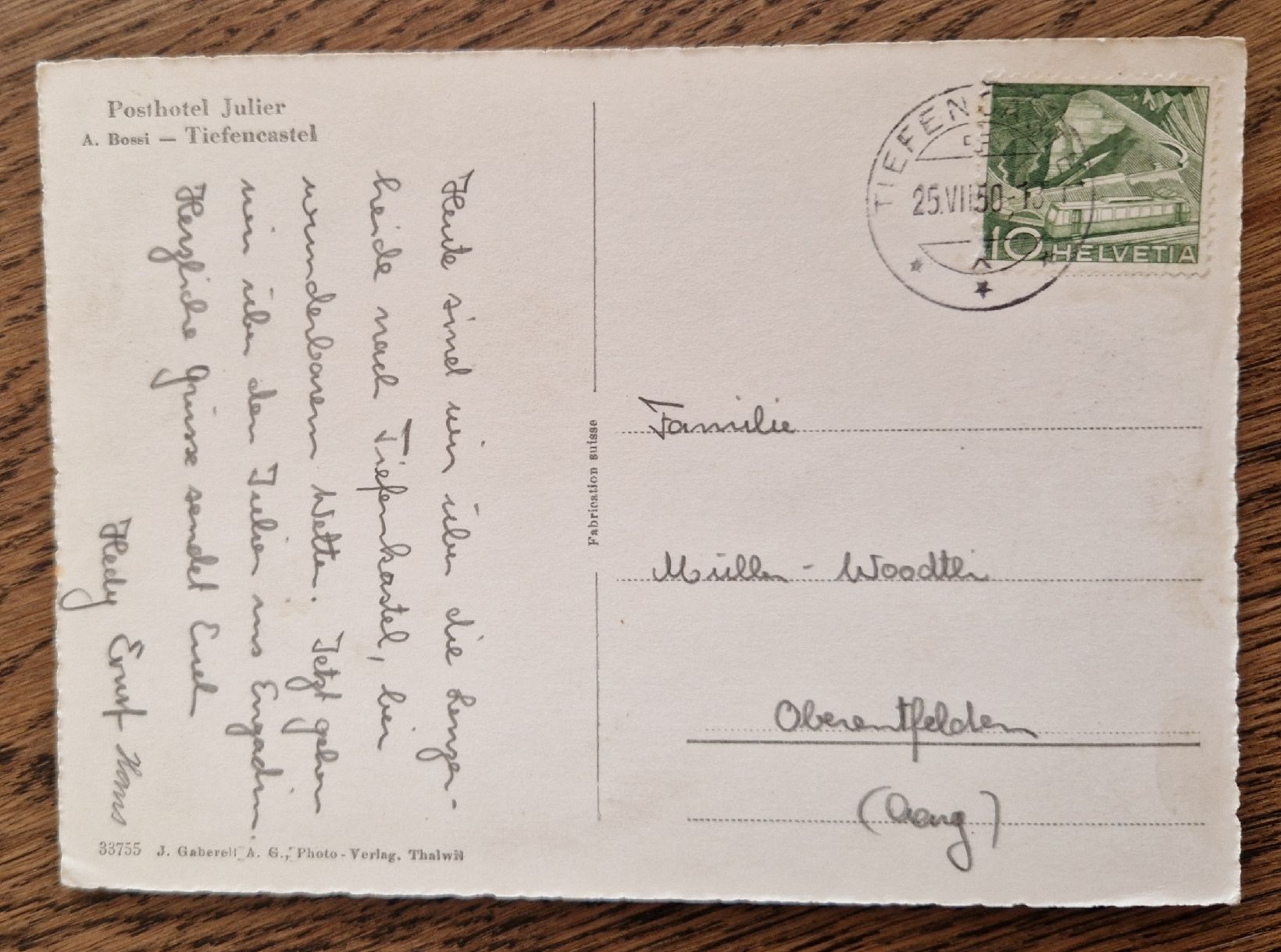 Cartoline postali: Tiefencastel 1958 – Usato da Ebikon venduto da Donar50 1