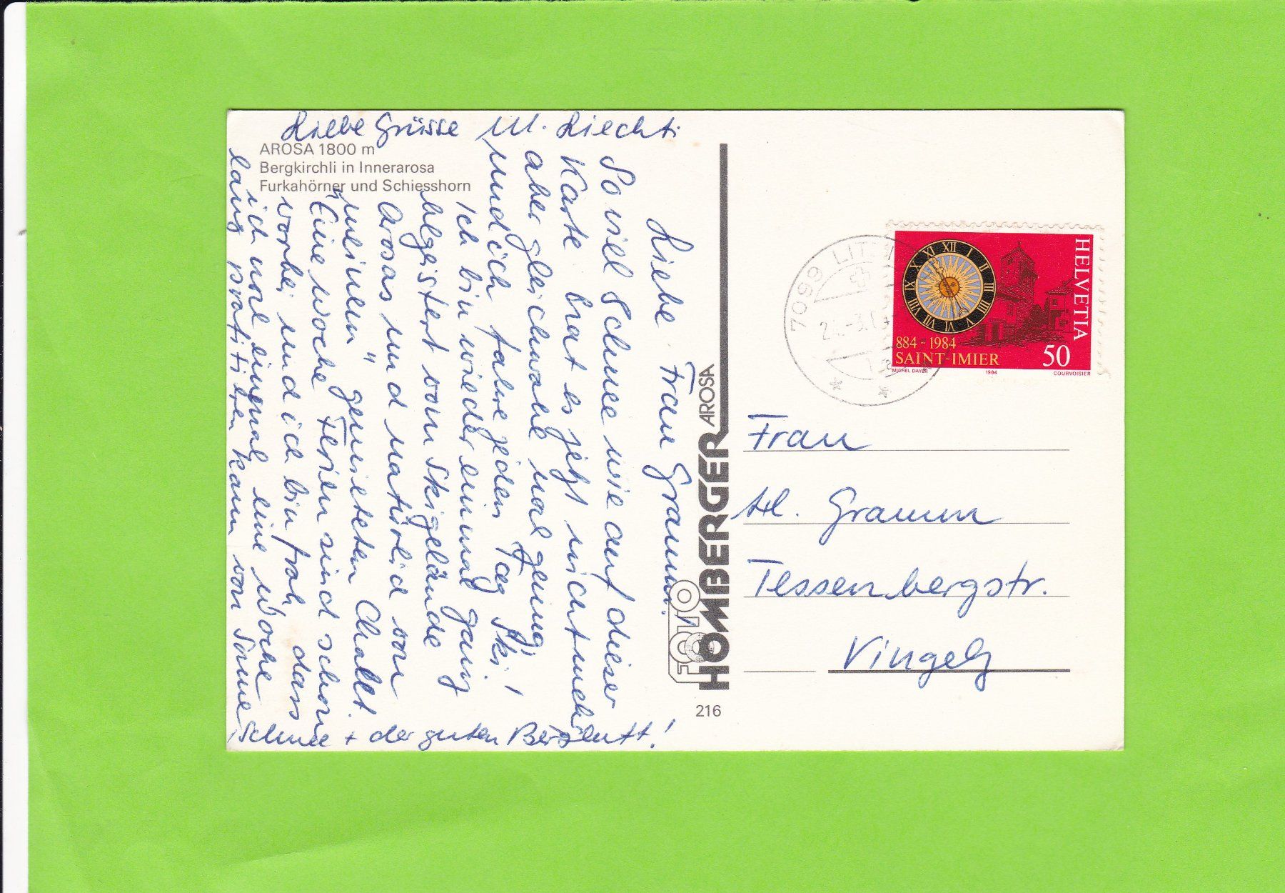 Cartoline postali: Arosa-Bergkirchli – Usato da St. Peterzell venduto da neckertal 1