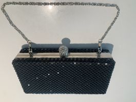 Evening Bag (18x9cm) black metal mesh rhinestone clasp chain