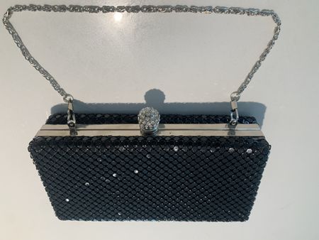 Evening Bag (18x9cm) black metal mesh rhinestone clasp chain