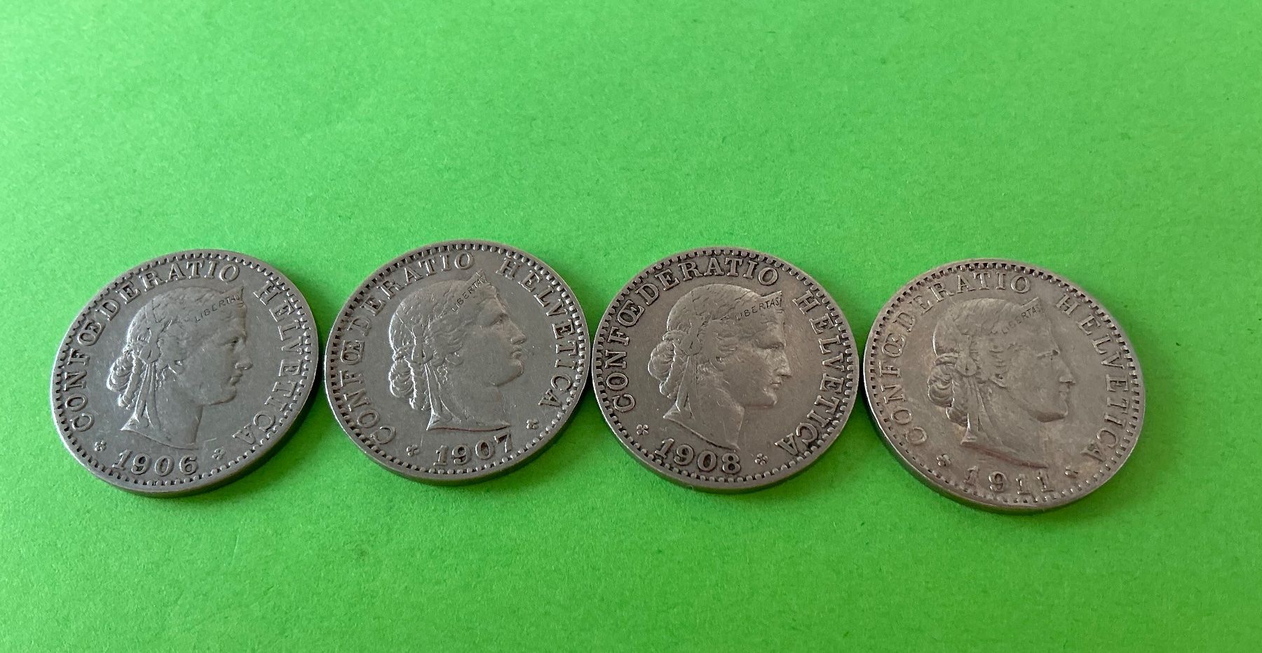 Tutti le monete: 20 Rappen / 1906 - 1907 - 1908 + 1911 – Usato da Dübendorf venduto da Troll_88