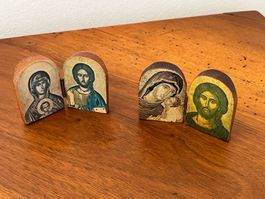☦️ 2 Icônes Religieuses Vintage en Bois Sculpté – Années 60