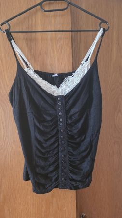 Canotta donna nera con pizzo bianco taglia 46 