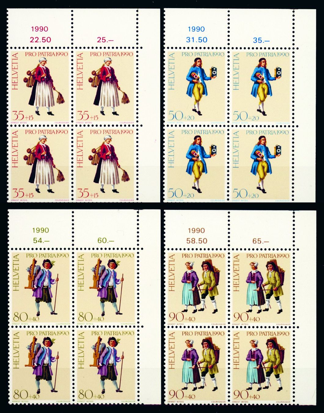 Tutti i francobolli: 1990, Pro Patria, Viererblöcke ** – Usato da Willisau venduto da Vollstempel