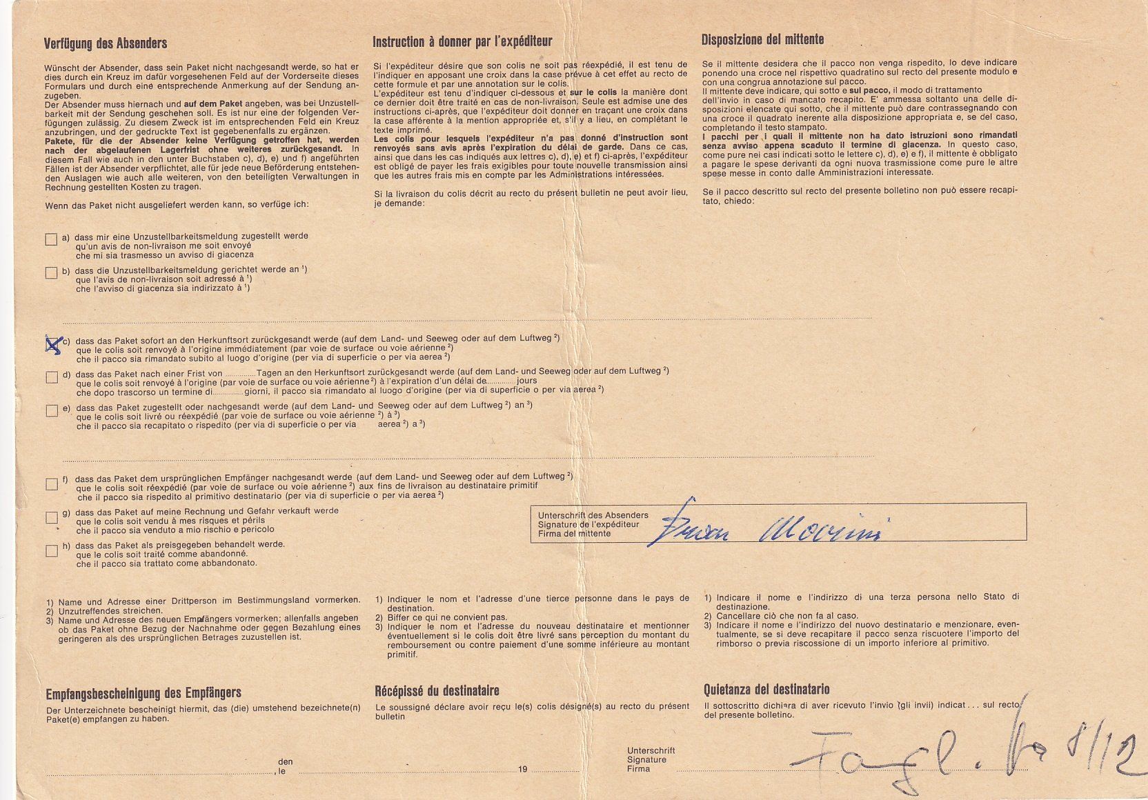 Tutti i francobolli: Begleitadresse Sumiswald Basel Freiburg i. Br. 1975 – Usato da Baar venduto da Asmara111 1