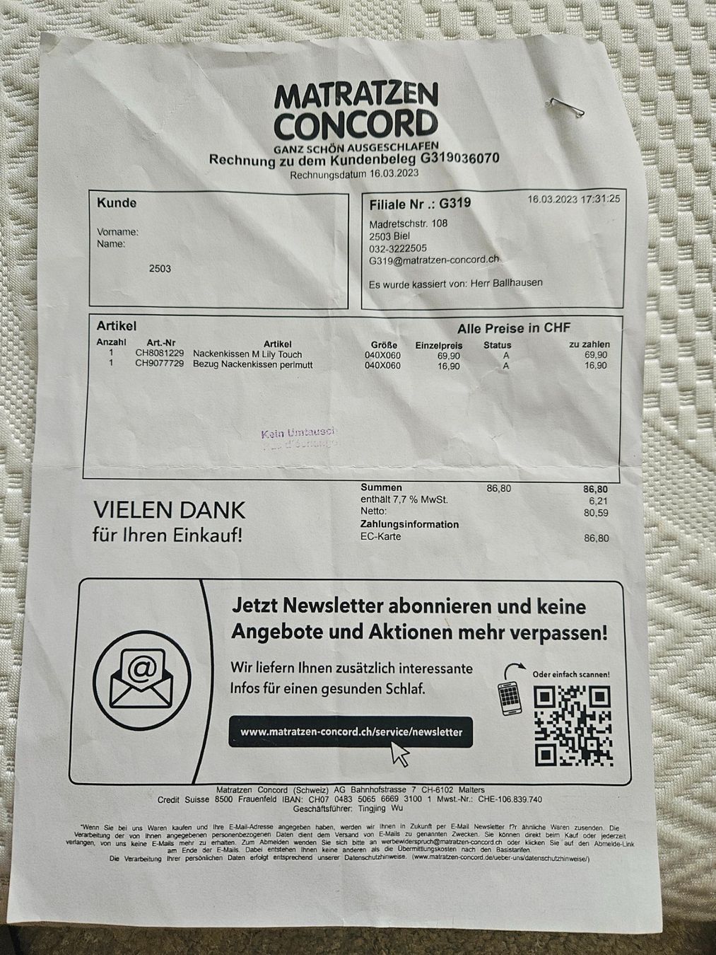 Cuscini: Nackenkisses – Usato da Biel/Bienne venduto da LGG01 2