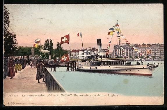 Cartoline postali: Genève, Bateau-salon Général Dufour d – Usato da Berlin venduto da bartko-reher