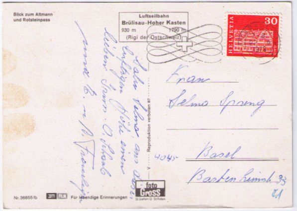 Cartoline postali: Hoher Kasten - Luftseilbahn – Usato da Binningen venduto da Mountainrider 1
