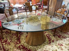 Ähren Tisch mit Glasplatte oval 180x 120, H: 74 cm, goldfarb