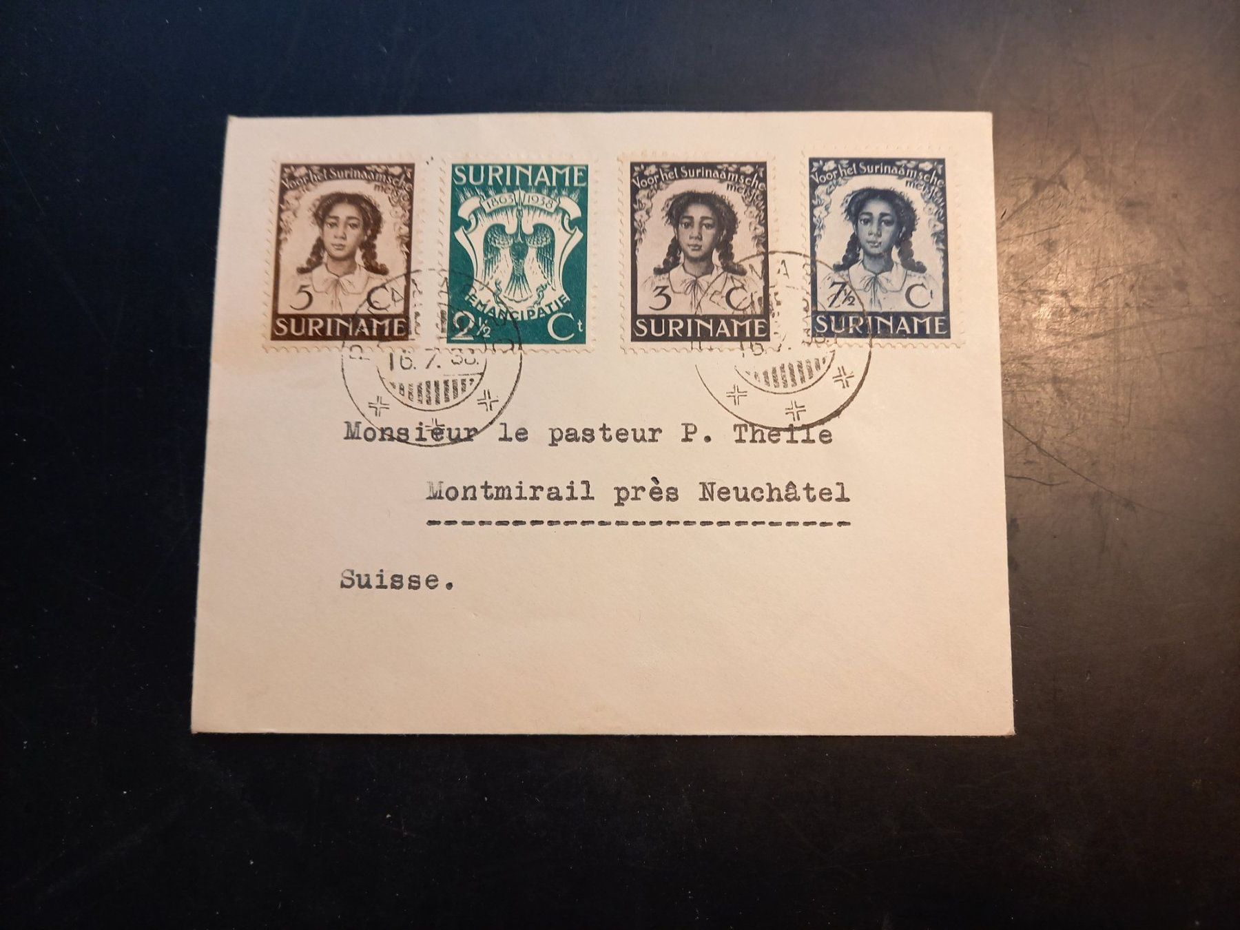 Tutti i francobolli: Brief Surinam 16.7.1938 – Usato da Herzogenbuchsee venduto da Herkules9