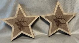2 Hirsch-Holz-Sterne 18cm
