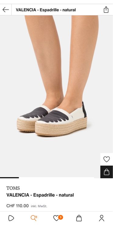 TOMS VALENCIA natural canvas espadrilles, new, size 38 10