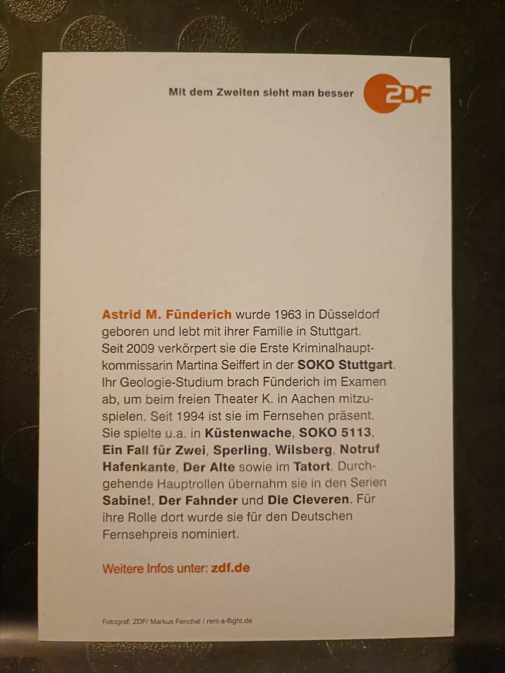 Autografi: Astrid M. Fünderlich - handsigniert - SOKO Stuttgart – Usato da Menziken venduto da Artographs 1